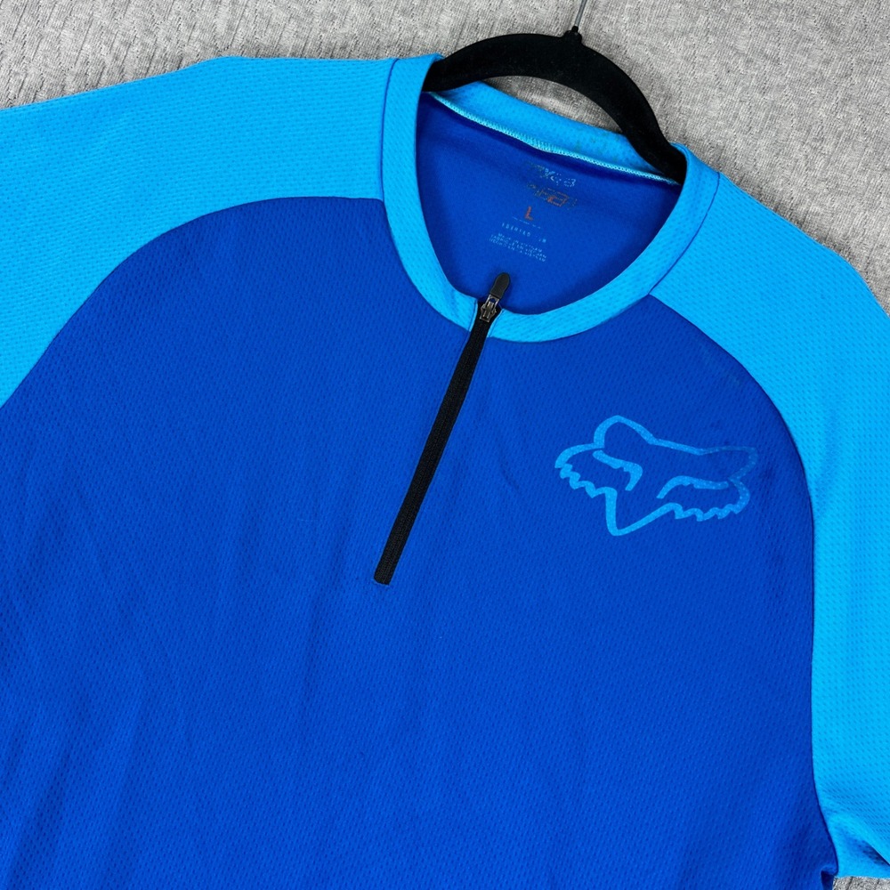 Fox Racing motocross Jersey Men L Blue Quarter Zip Performance dirtbike Shirt